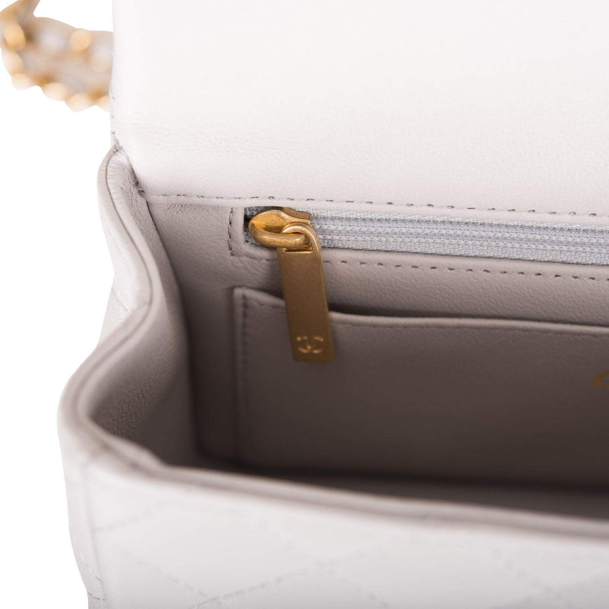 Chanel Grey Quilted Lambskin Rectangular Mini Flap Bag with Top Handle Antique Gold Hardware - image 10