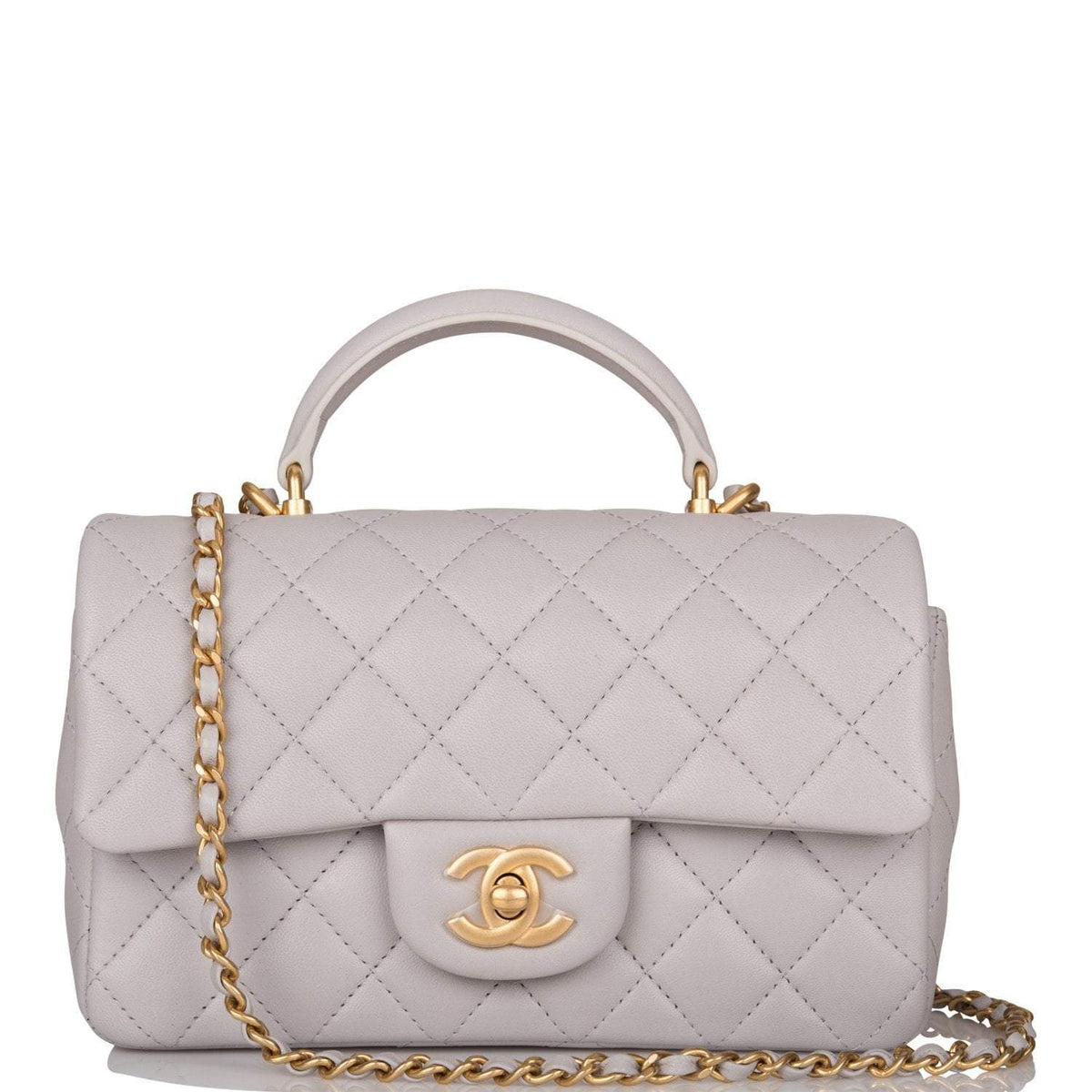 Chanel Grey Quilted Lambskin Rectangular Mini Flap Bag with Top Handle Antique Gold Hardware - image 1
