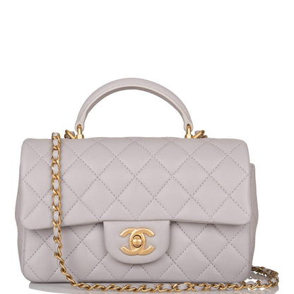 Chanel Grey Quilted Lambskin Rectangular Mini Flap Bag with Top Handle Antique Gold Hardware - image 1