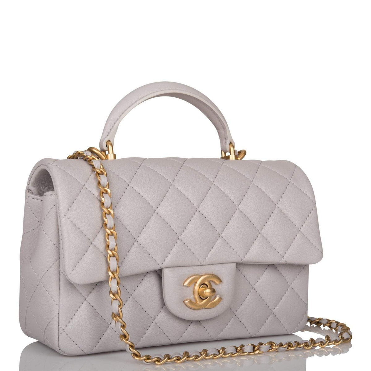 Chanel Grey Quilted Lambskin Rectangular Mini Flap Bag with Top Handle Antique Gold Hardware - image 2