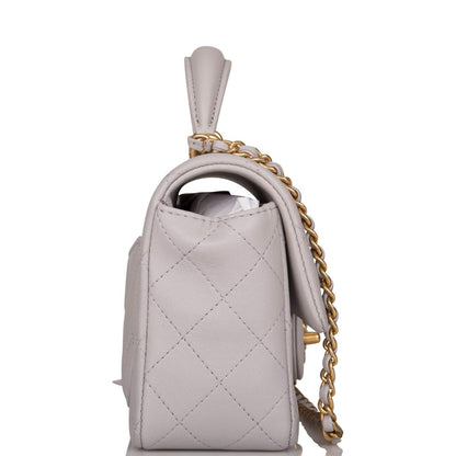 Chanel Grey Quilted Lambskin Rectangular Mini Flap Bag with Top Handle Antique Gold Hardware - image 3