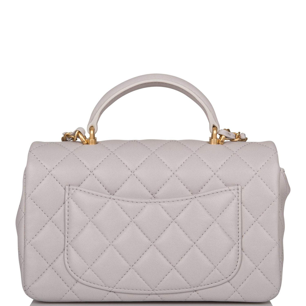 Chanel Grey Quilted Lambskin Rectangular Mini Flap Bag with Top Handle Antique Gold Hardware - image 4