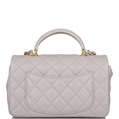 Chanel Grey Quilted Lambskin Rectangular Mini Flap Bag with Top Handle Antique Gold Hardware - image 4
