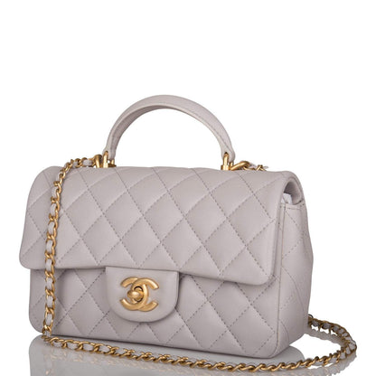 Chanel Grey Quilted Lambskin Rectangular Mini Flap Bag with Top Handle Antique Gold Hardware - image 5