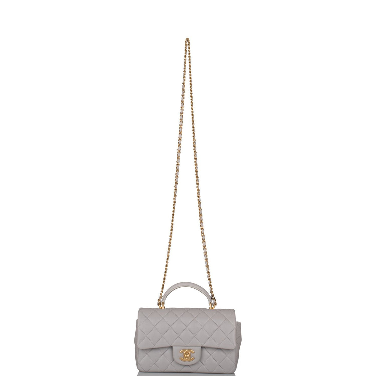 Chanel Grey Quilted Lambskin Rectangular Mini Flap Bag with Top Handle Antique Gold Hardware - image 7