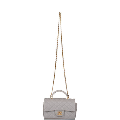 Chanel Grey Quilted Lambskin Rectangular Mini Flap Bag with Top Handle Antique Gold Hardware - image 7