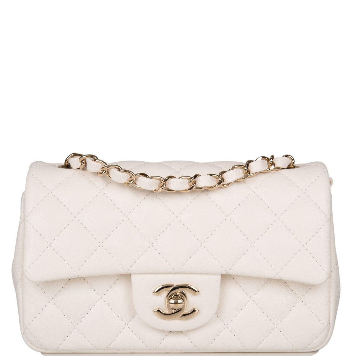 Chanel White Quilted Lambskin Rectangular Mini Classic Flap Bag Light Gold Hardware - image 1