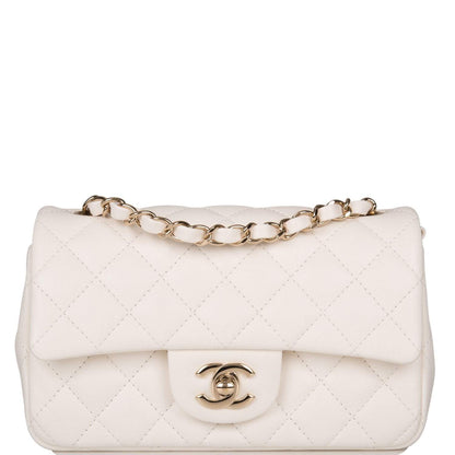 Chanel White Quilted Lambskin Rectangular Mini Classic Flap Bag Light Gold Hardware - image 1