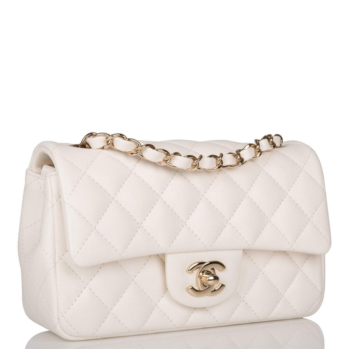 Chanel White Quilted Lambskin Rectangular Mini Classic Flap Bag Light Gold Hardware - image 2