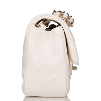 Chanel White Quilted Lambskin Rectangular Mini Classic Flap Bag Light Gold Hardware - image 3