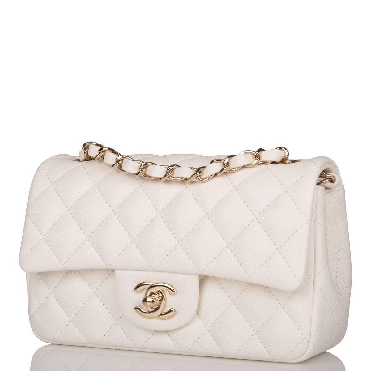 Chanel White Quilted Lambskin Rectangular Mini Classic Flap Bag Light Gold Hardware - image 5