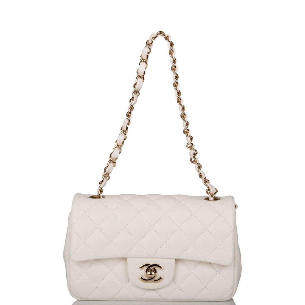 Chanel White Quilted Lambskin Rectangular Mini Classic Flap Bag Light Gold Hardware - image 7