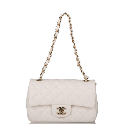 Chanel White Quilted Lambskin Rectangular Mini Classic Flap Bag Light Gold Hardware - image 7