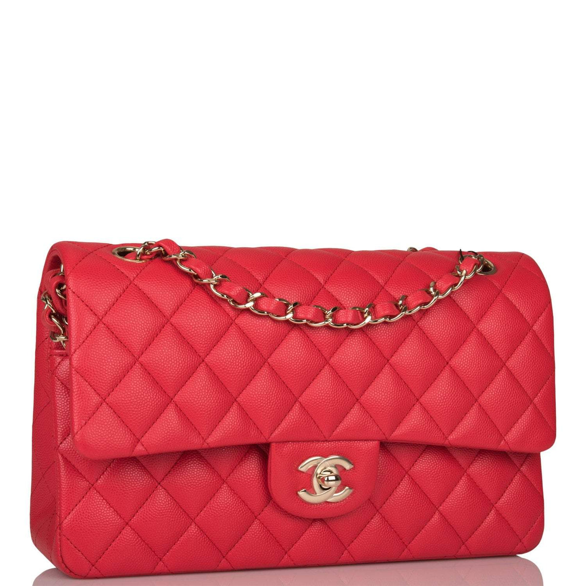 Chanel Medium Classic Double Flap Bag Red Quilted Caviar Light Gold Hardware - image 2