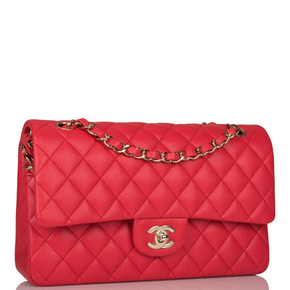 Chanel Medium Classic Double Flap Bag Red Quilted Caviar Light Gold Hardware - image 2