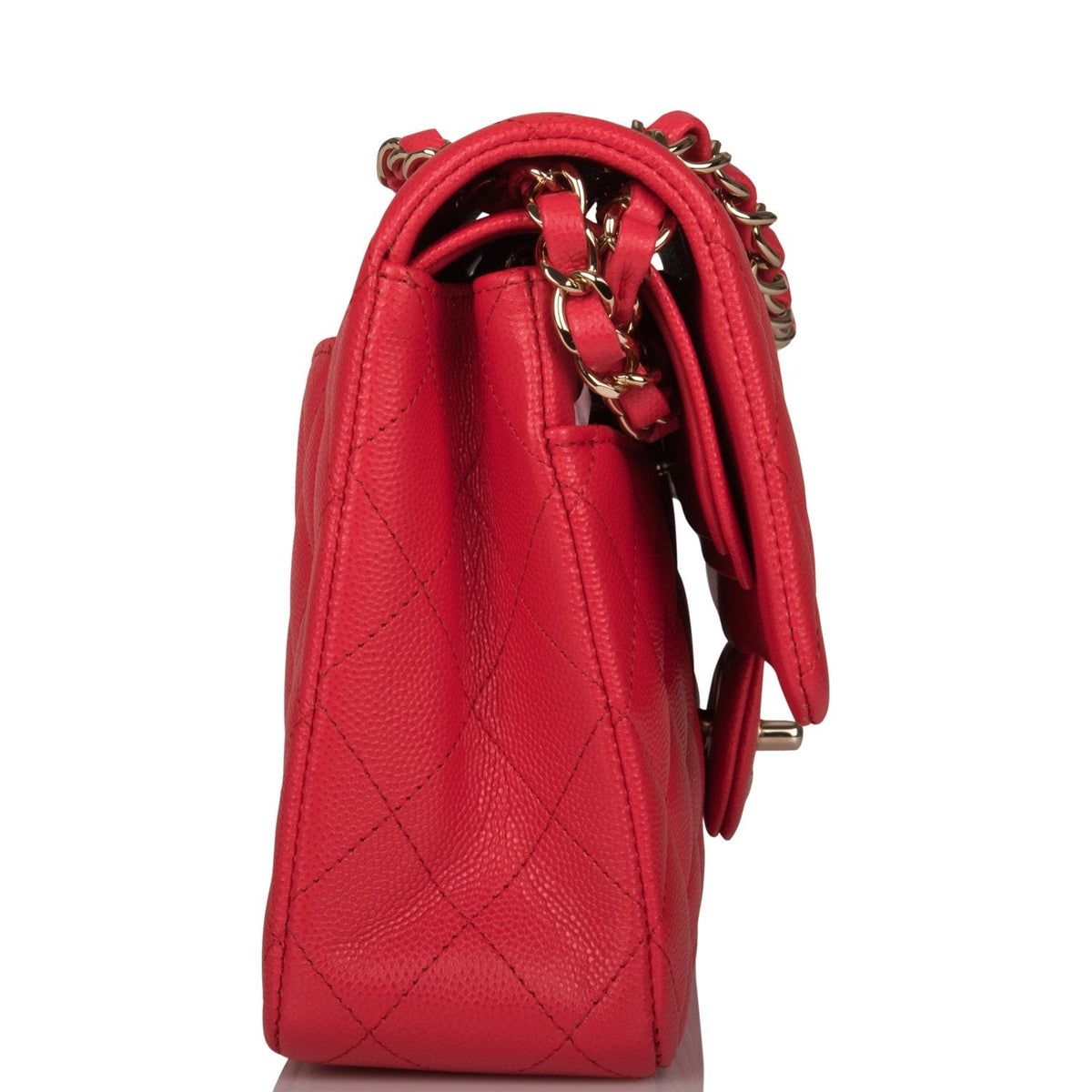 Chanel Medium Classic Double Flap Bag Red Quilted Caviar Light Gold Hardware - image 3