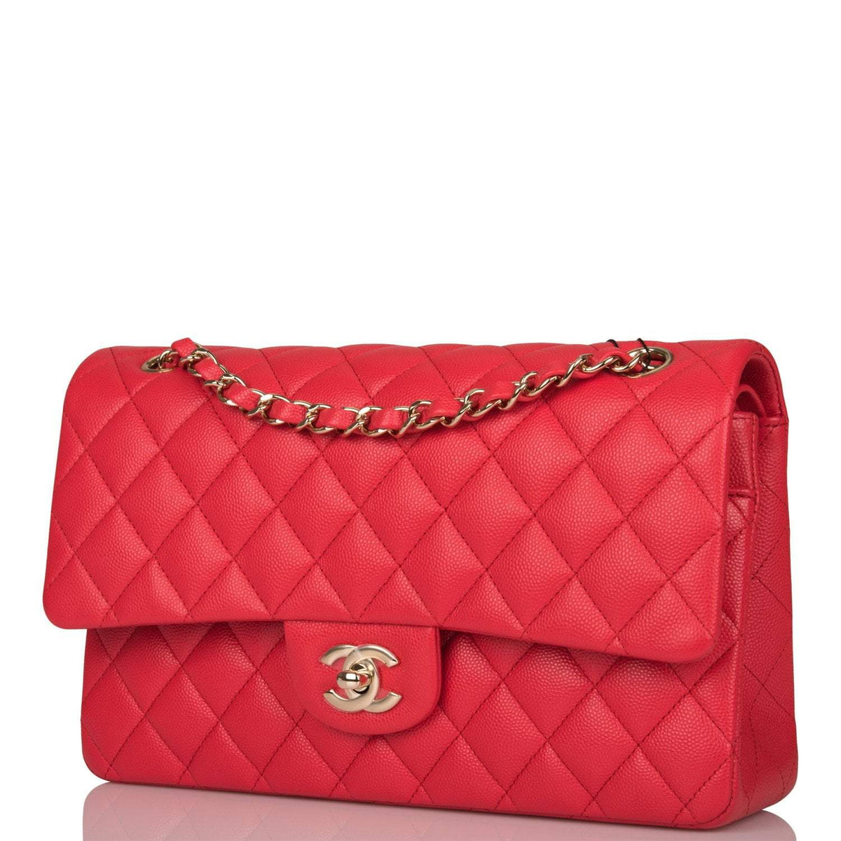 Chanel Medium Classic Double Flap Bag Red Quilted Caviar Light Gold Hardware - image 5