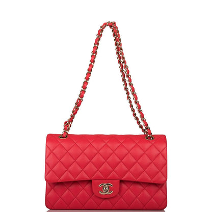 Chanel Medium Classic Double Flap Bag Red Quilted Caviar Light Gold Hardware - image 1