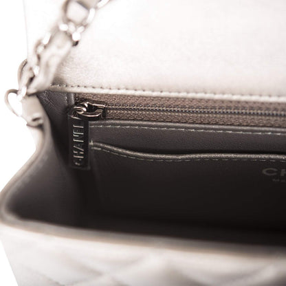 Chanel Mini Rectangular Flap Bag Ruthenium Metallic Lambskin Silver Hardware - photo 10