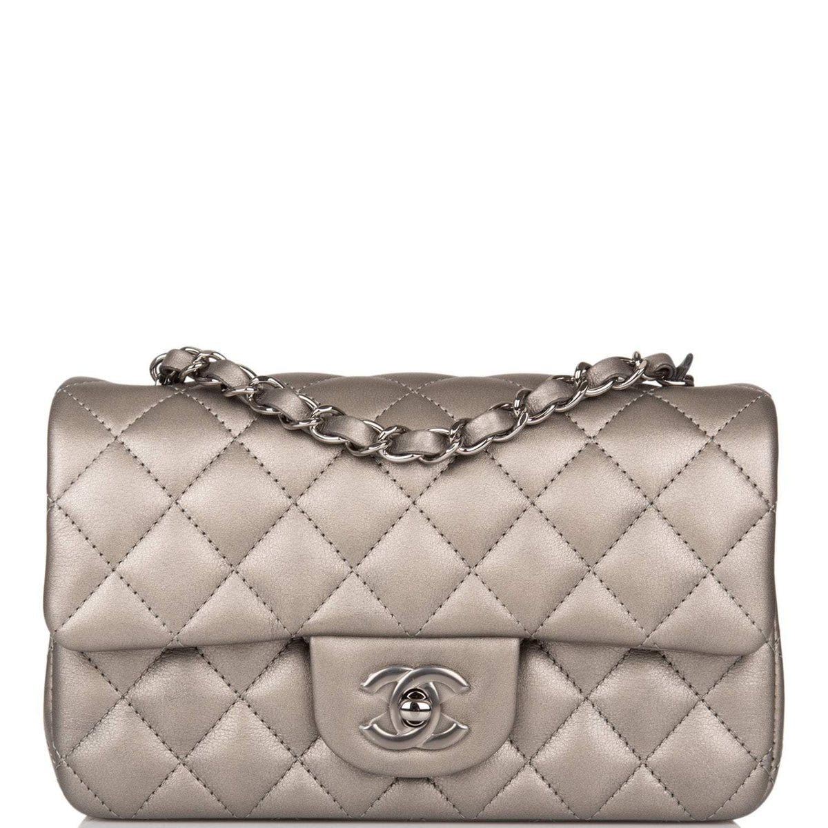 Chanel Mini Rectangular Flap Bag Ruthenium Metallic Lambskin Silver Hardware - photo 1