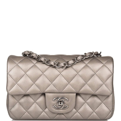 Chanel Mini Rectangular Flap Bag Ruthenium Metallic Lambskin Silver Hardware - photo 1