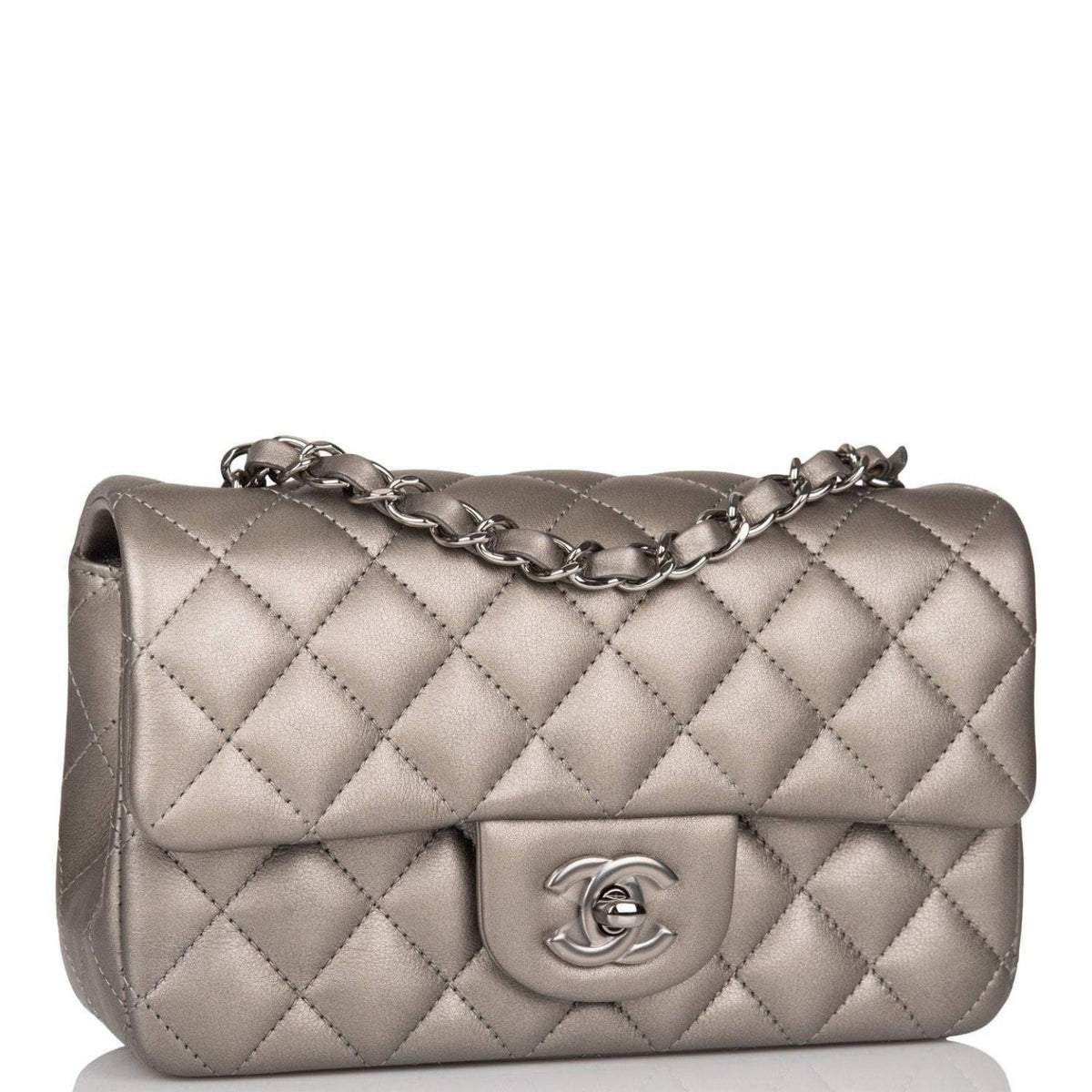 Chanel Mini Rectangular Flap Bag Ruthenium Metallic Lambskin Silver Hardware - photo 5