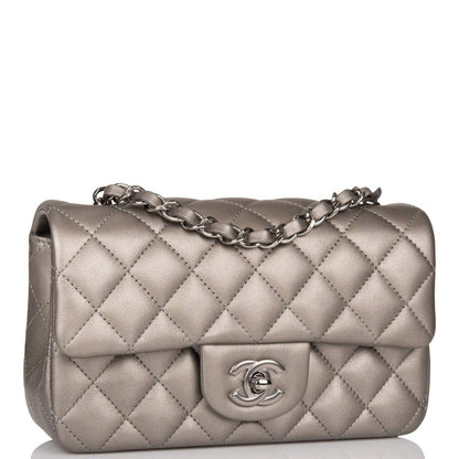Chanel Mini Rectangular Flap Bag Ruthenium Metallic Lambskin Silver Hardware - photo 5