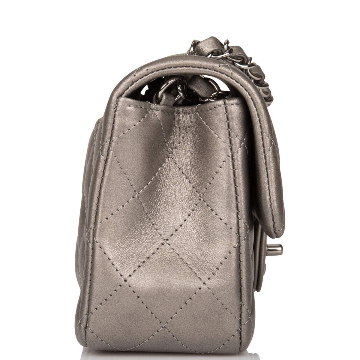 Chanel Mini Rectangular Flap Bag Ruthenium Metallic Lambskin Silver Hardware - photo 3