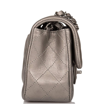 Chanel Mini Rectangular Flap Bag Ruthenium Metallic Lambskin Silver Hardware - photo 3