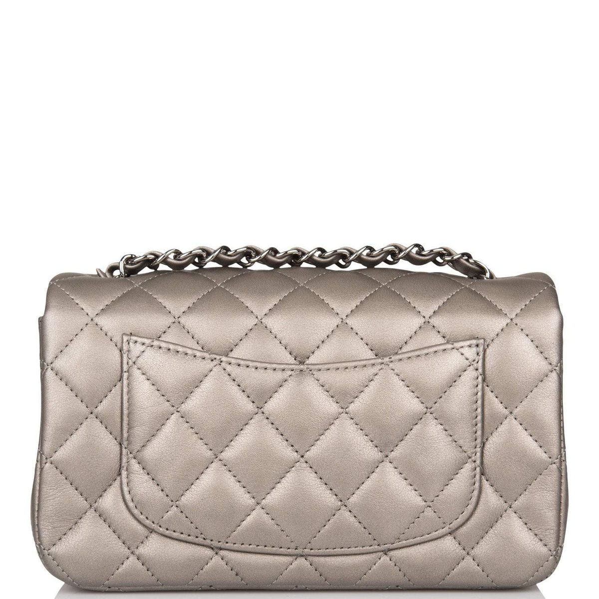 Chanel Mini Rectangular Flap Bag Ruthenium Metallic Lambskin Silver Hardware - photo 4