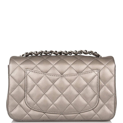 Chanel Mini Rectangular Flap Bag Ruthenium Metallic Lambskin Silver Hardware - photo 4