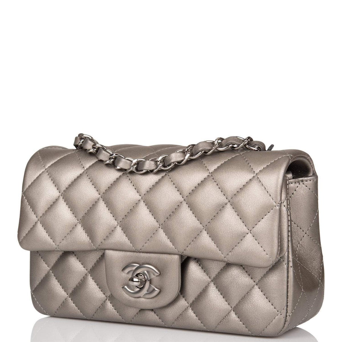 Chanel Mini Rectangular Flap Bag Ruthenium Metallic Lambskin Silver Hardware - photo 2