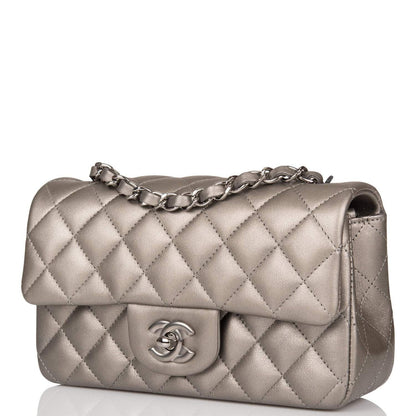 Chanel Mini Rectangular Flap Bag Ruthenium Metallic Lambskin Silver Hardware - photo 2