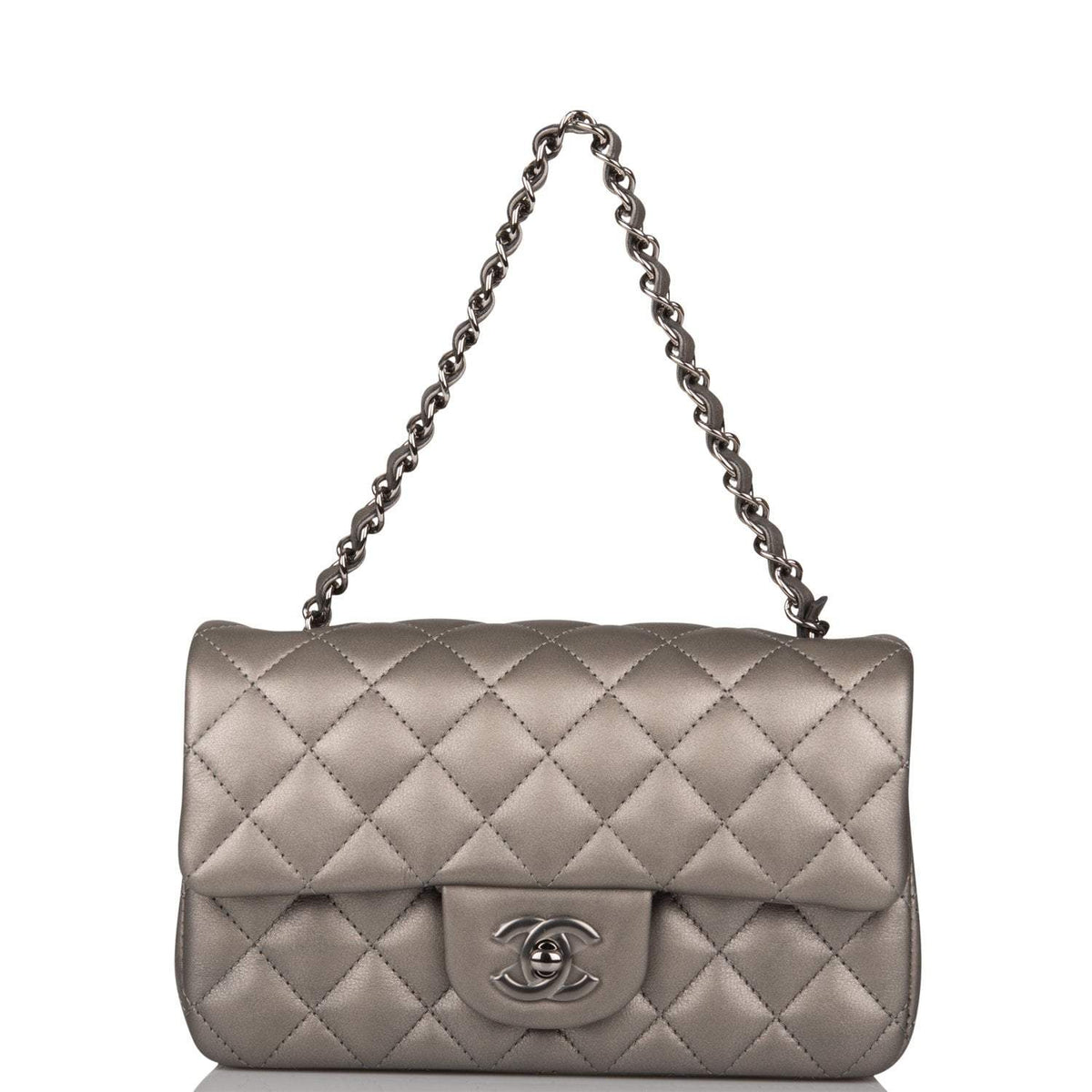 Chanel Mini Rectangular Flap Bag Ruthenium Metallic Lambskin Silver Hardware - photo 7