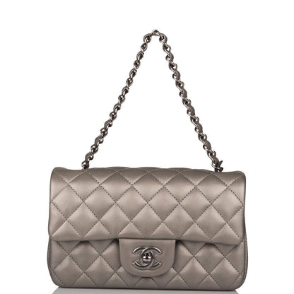 Chanel Mini Rectangular Flap Bag Ruthenium Metallic Lambskin Silver Hardware - photo 7