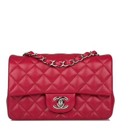 Chanel Mini Rectangular Flap Bag Red Caviar Silver Hardware - photo 2