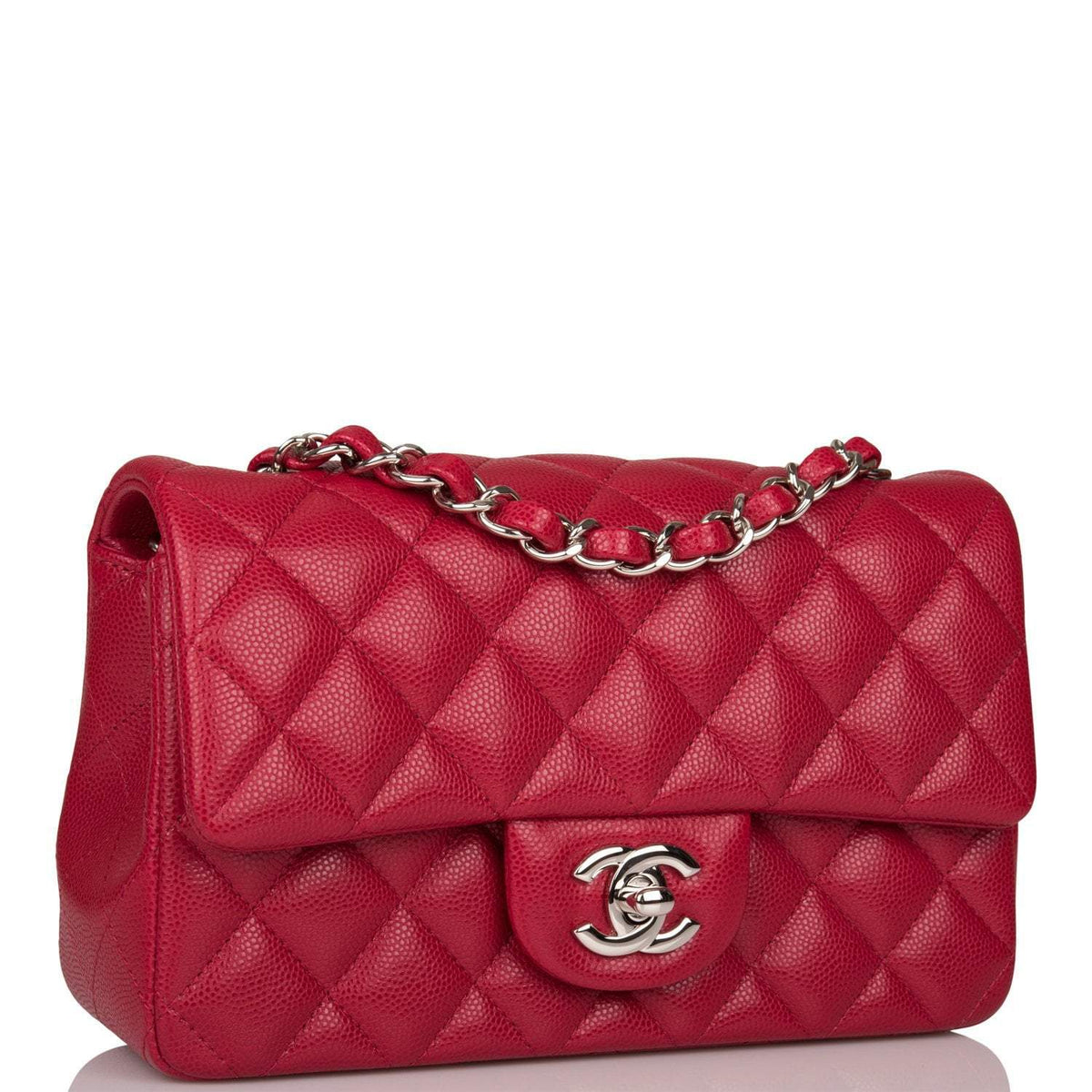 Chanel Mini Rectangular Flap Bag Red Caviar Silver Hardware - photo 1