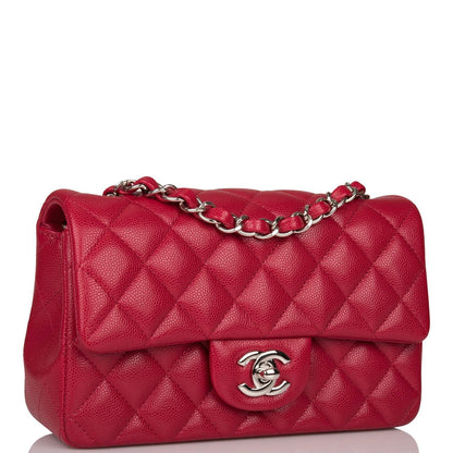 Chanel Mini Rectangular Flap Bag Red Caviar Silver Hardware - photo 1