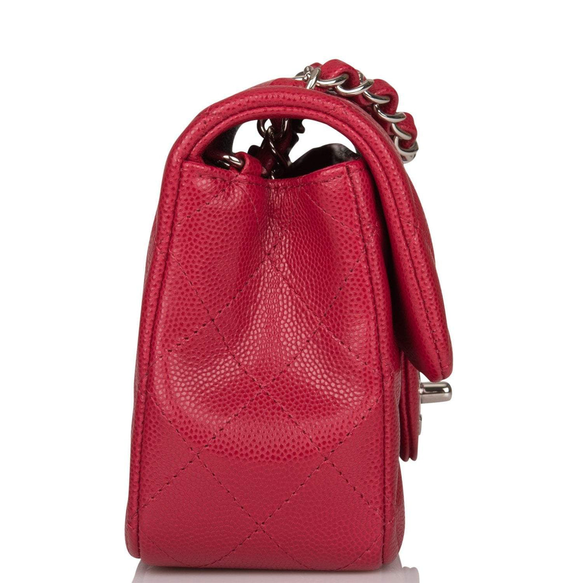 Chanel Mini Rectangular Flap Bag Red Caviar Silver Hardware - photo 3