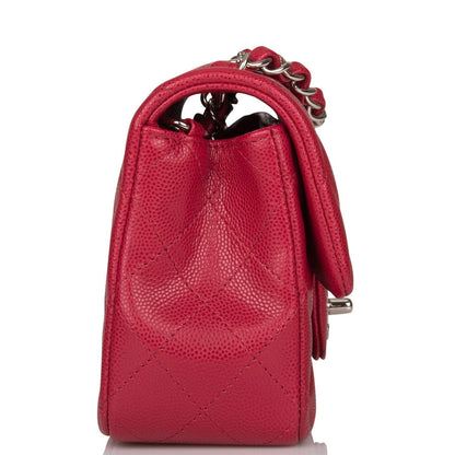 Chanel Mini Rectangular Flap Bag Red Caviar Silver Hardware - photo 3