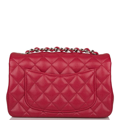 Chanel Mini Rectangular Flap Bag Red Caviar Silver Hardware - photo 4