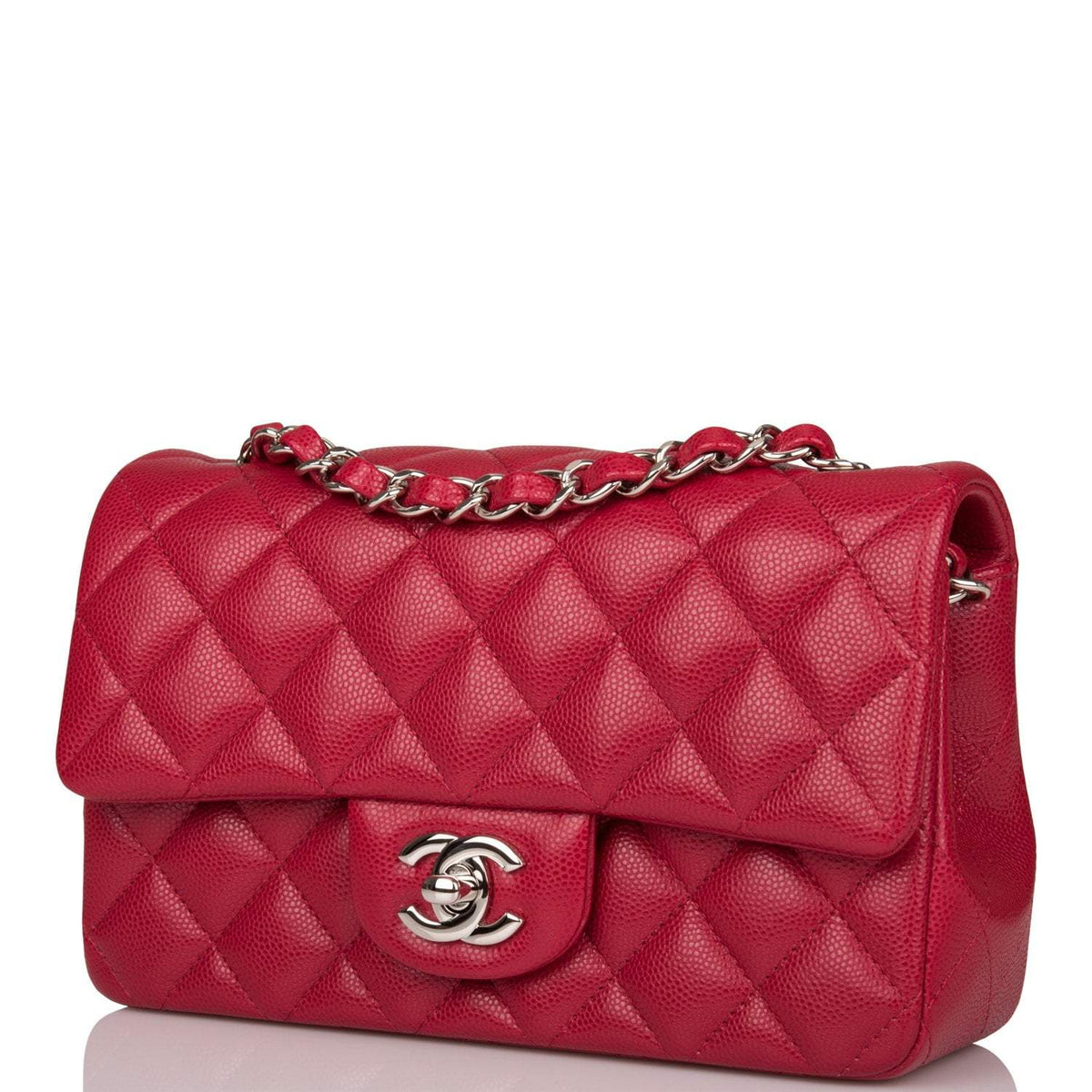 Chanel Mini Rectangular Flap Bag Red Caviar Silver Hardware - photo 5