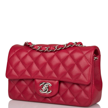 Chanel Mini Rectangular Flap Bag Red Caviar Silver Hardware - photo 5