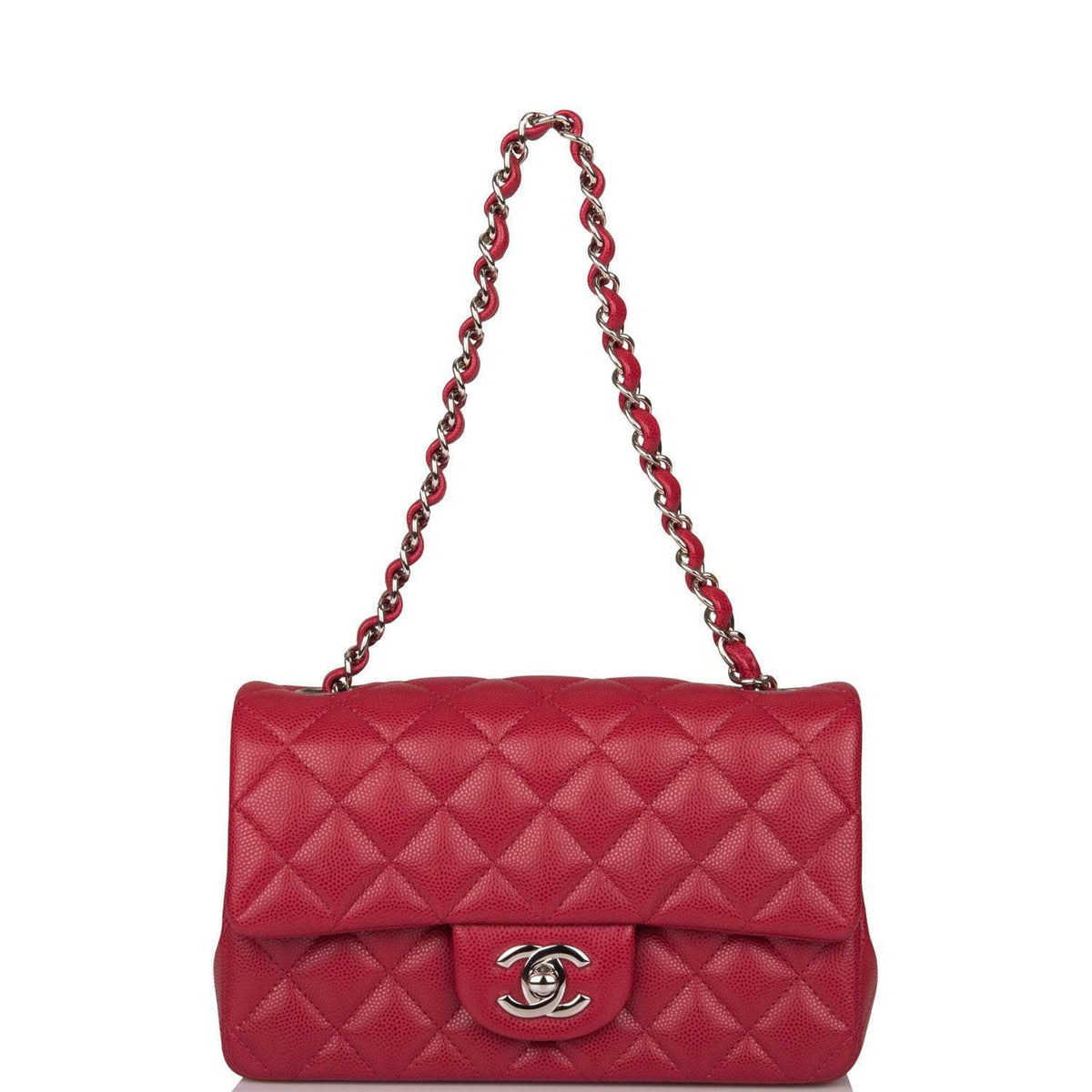 Chanel Mini Rectangular Flap Bag Red Caviar Silver Hardware - photo 7
