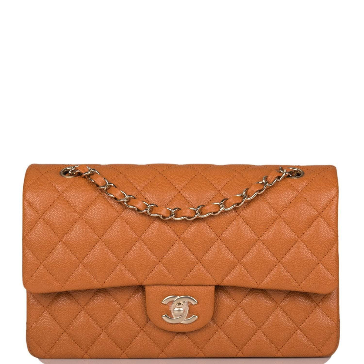 Chanel Caramel Brown Quilted Caviar Medium Classic Double Flap Bag Light Gold Hardware - photo 1