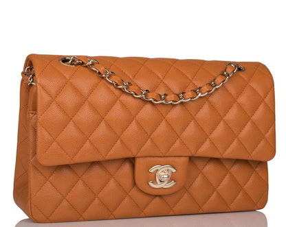 Chanel Caramel Brown Quilted Caviar Medium Classic Double Flap Bag Light Gold Hardware - photo 5
