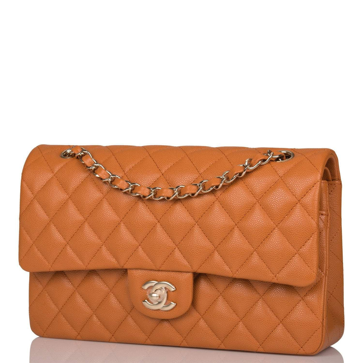 Chanel Caramel Brown Quilted Caviar Medium Classic Double Flap Bag Light Gold Hardware - photo 2
