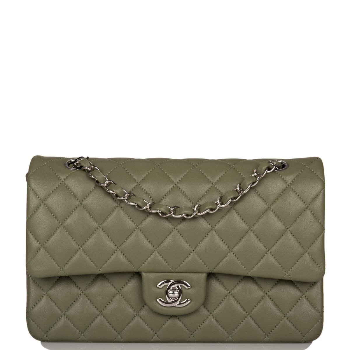 Chanel Green Quilted Lambskin Medium Classic Double Flap Bag Silver Hardware - photo 2