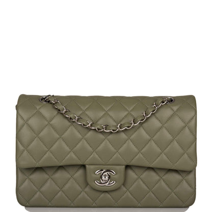 Chanel Green Quilted Lambskin Medium Classic Double Flap Bag Silver Hardware - photo 2