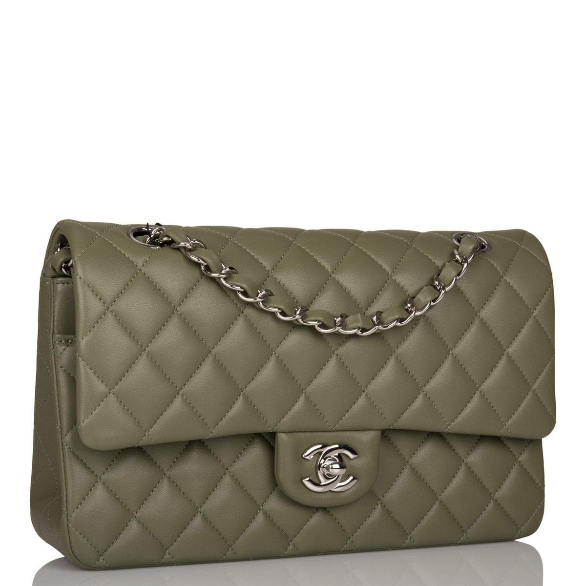 Chanel Green Quilted Lambskin Medium Classic Double Flap Bag Silver Hardware - photo 3